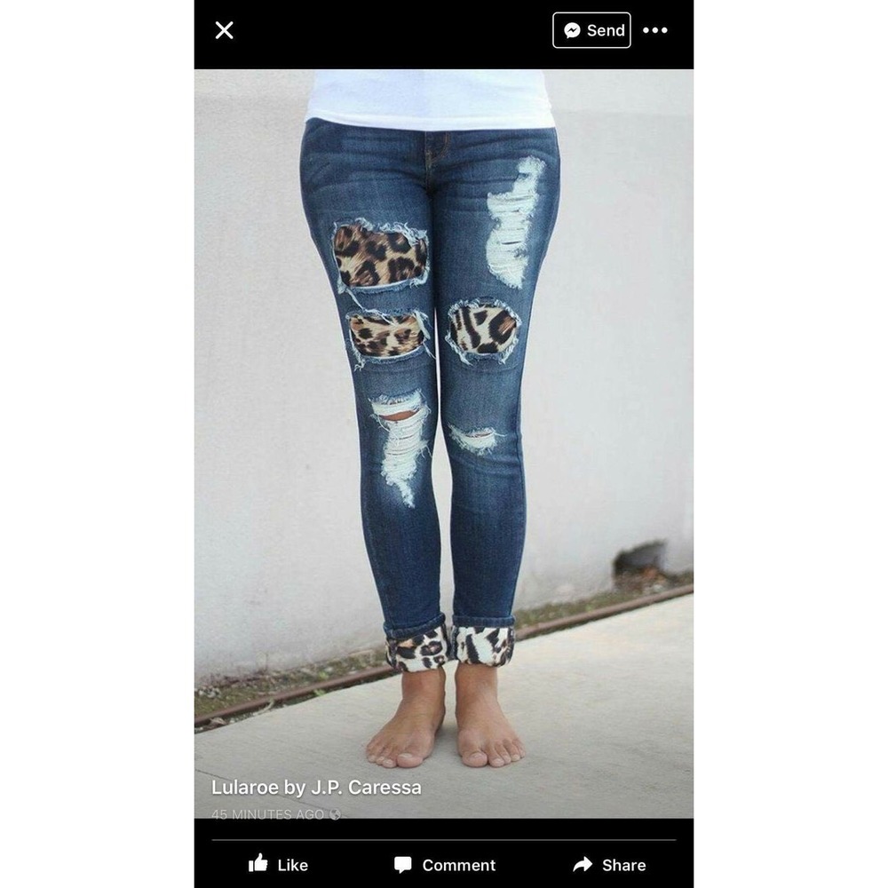 KanCan Distressed Leopard Patch Skinny Jeans Dark Wash KC8191D‎ Size 11 29